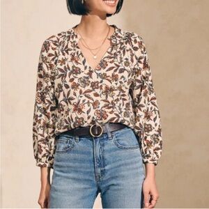 Faherty Portia Linen Blend Floral Top